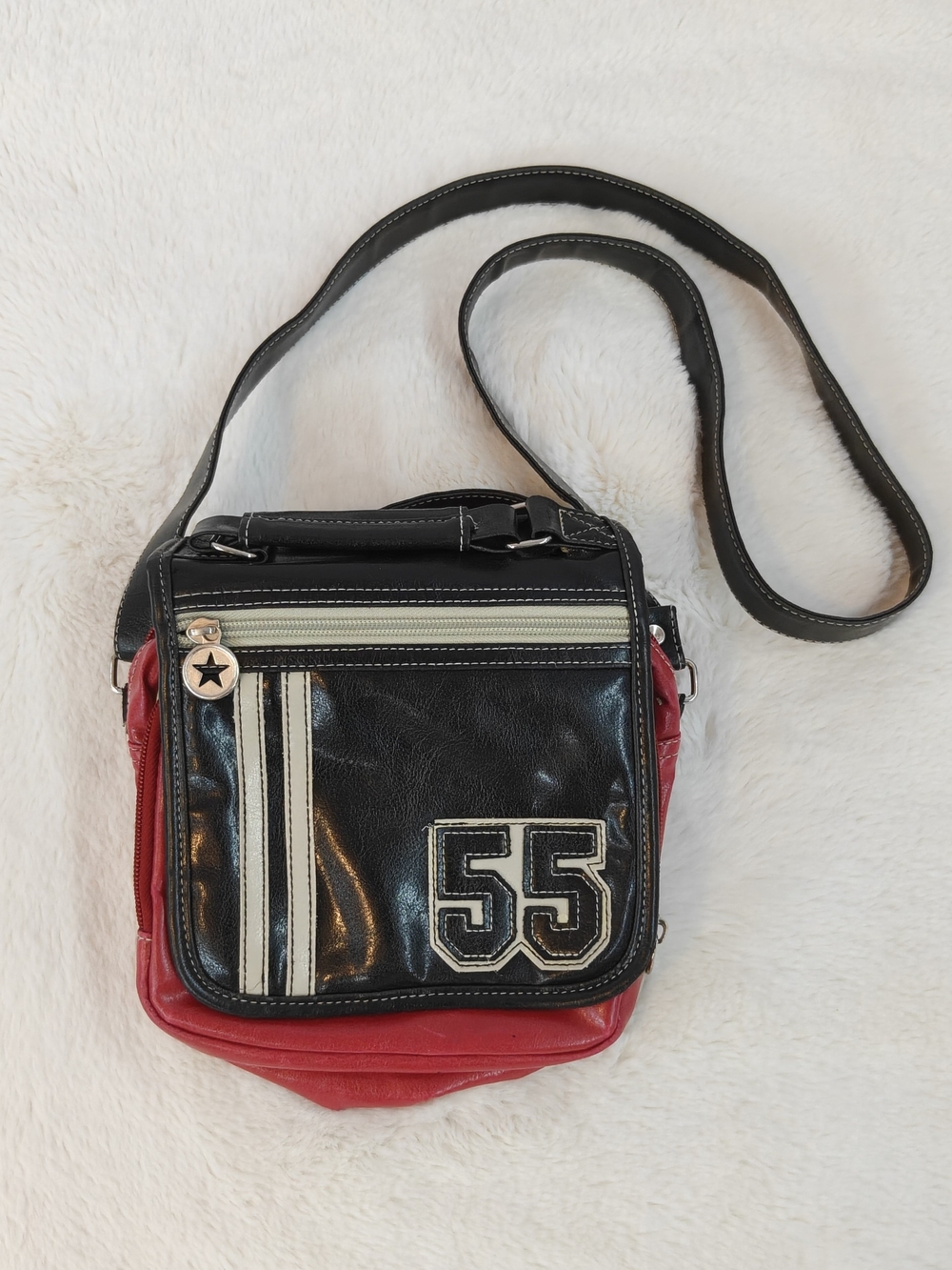 Black & Red Crossbody Bag with Number 55 Detail